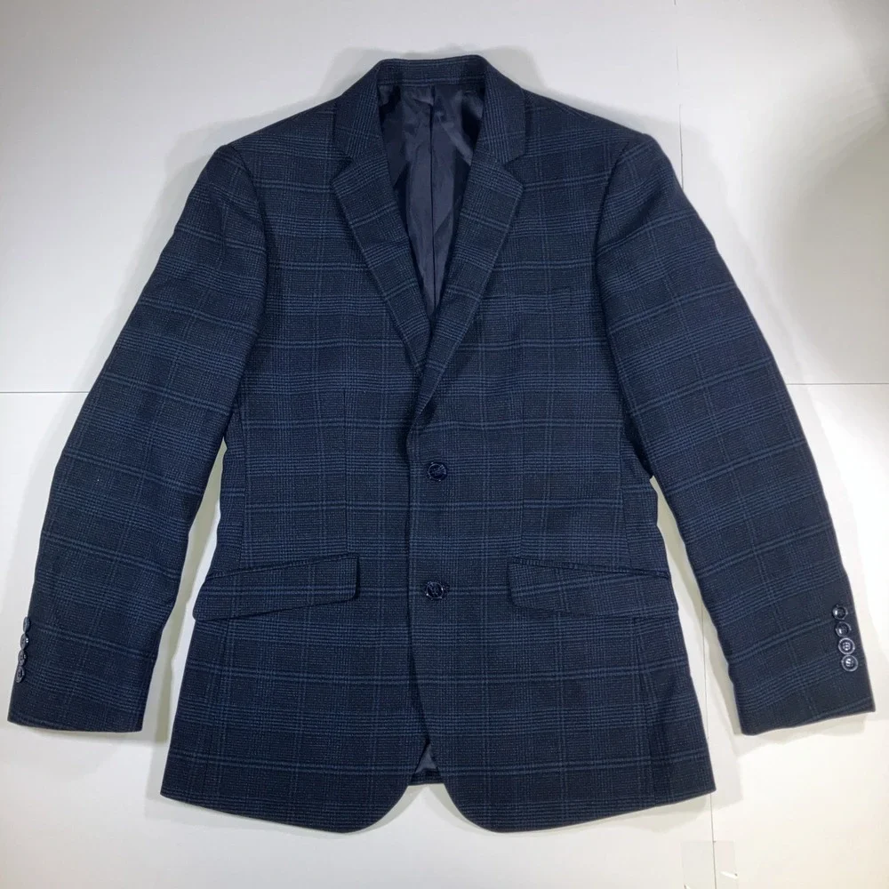 Alain Dupetit Suit Mens 36S 30W Slim Blue Glen Plaid Unhemmed Pants